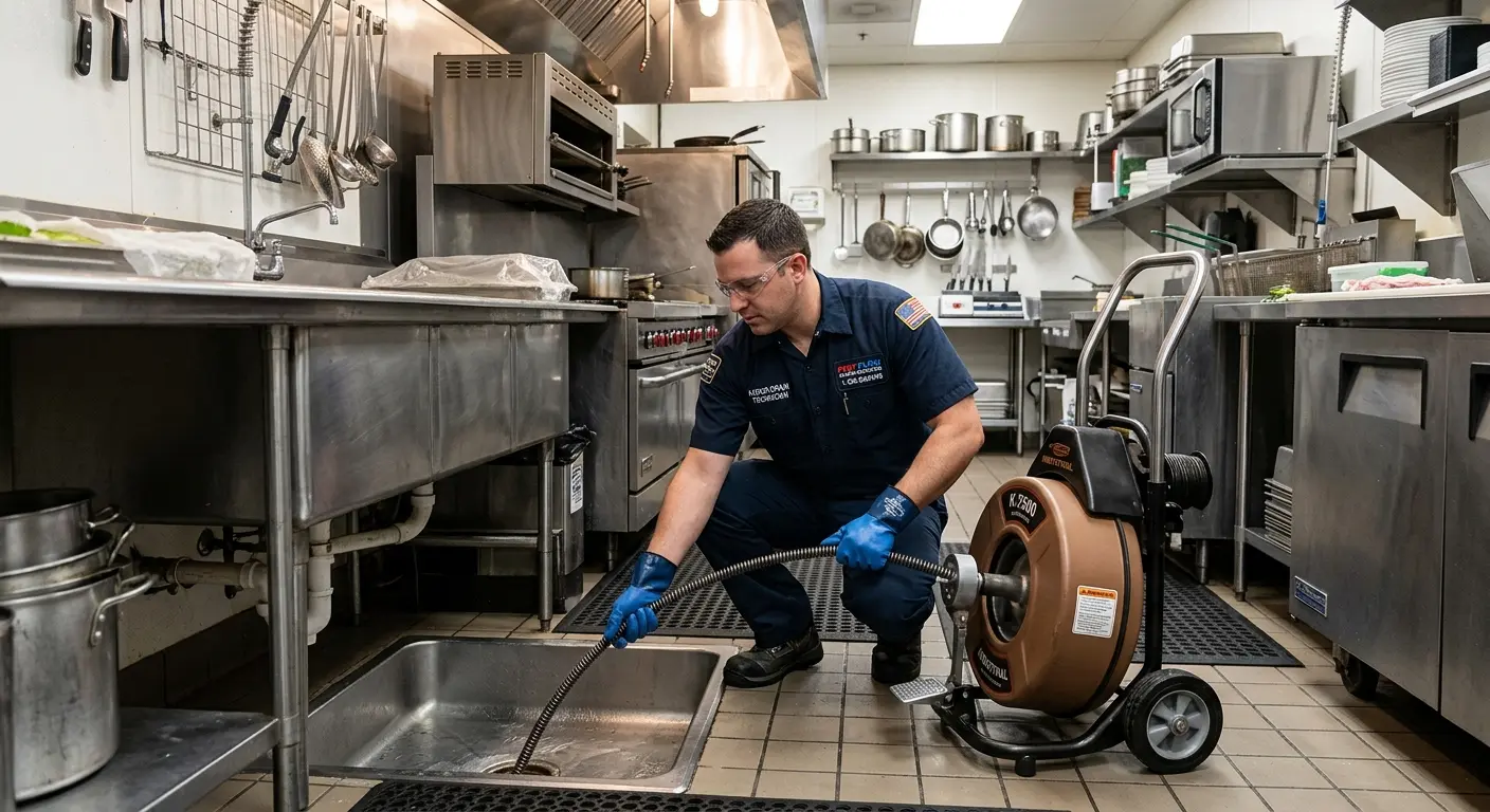 Commercial drain cleaning service in a restaurant kitchen in Galax